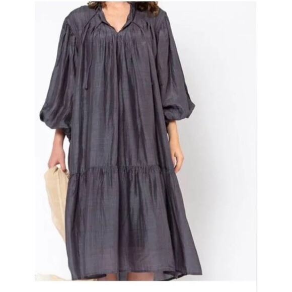Matta Phool Dress Size L Dark Gray Lagenlook Boho Oversized Midi‎